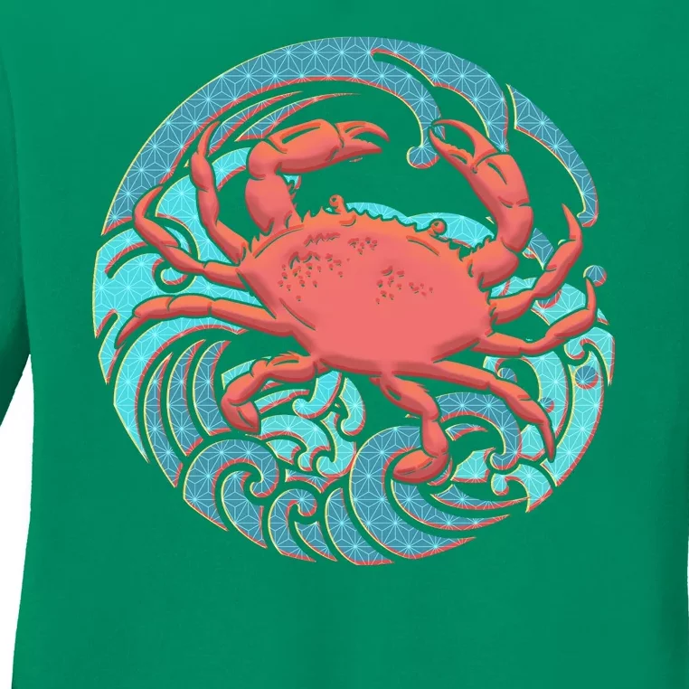 Japanese Water Wave Crab Ladies Long Sleeve Shirt