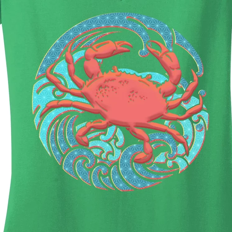 Japanese Water Wave Crab Women's V-Neck T-Shirt