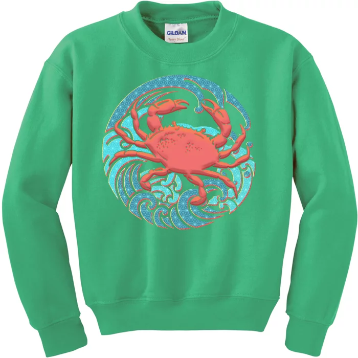 Japanese Water Wave Crab Kids Sweatshirt