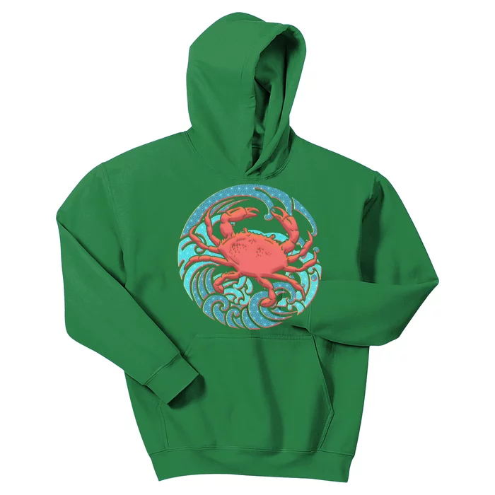 Japanese Water Wave Crab Kids Hoodie