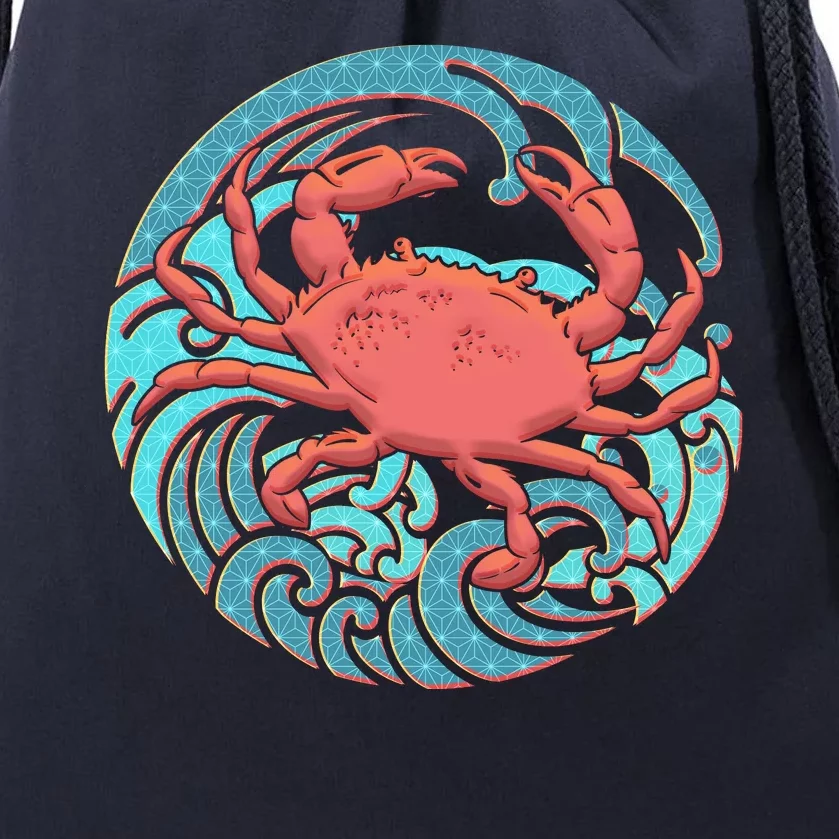 Japanese Water Wave Crab Drawstring Bag