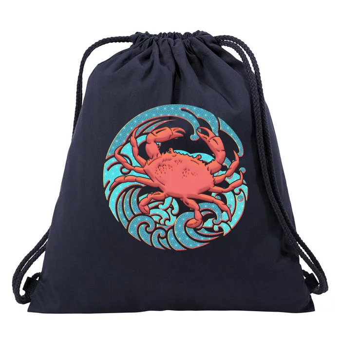 Japanese Water Wave Crab Drawstring Bag