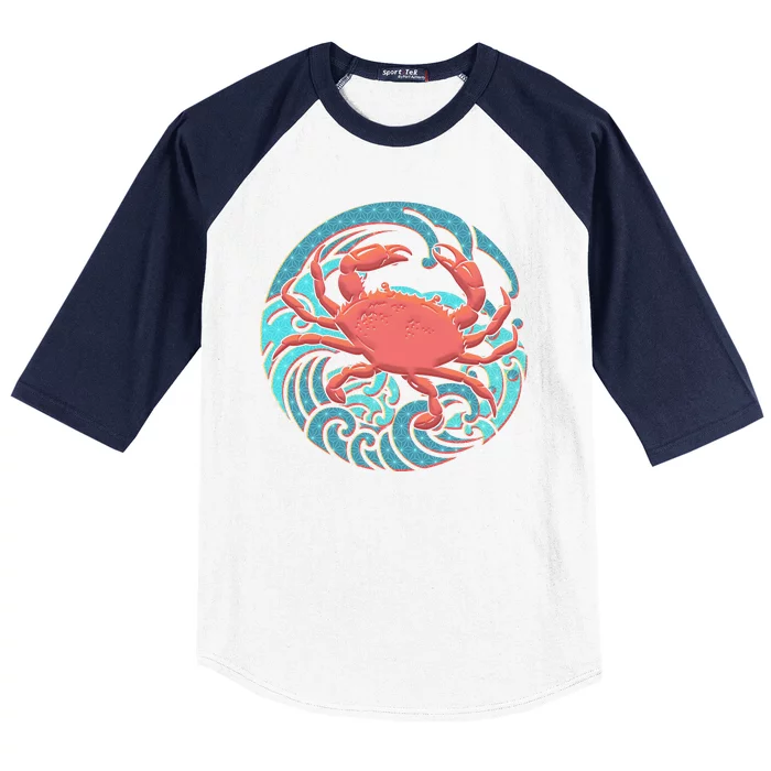 Japanese Water Wave Crab Baseball Sleeve Shirt