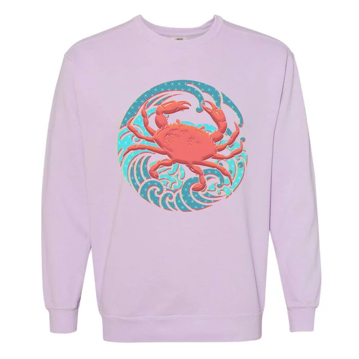 Japanese Water Wave Crab Garment-Dyed Sweatshirt