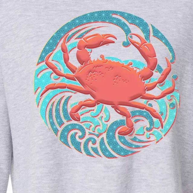 Japanese Water Wave Crab Cropped Pullover Crew