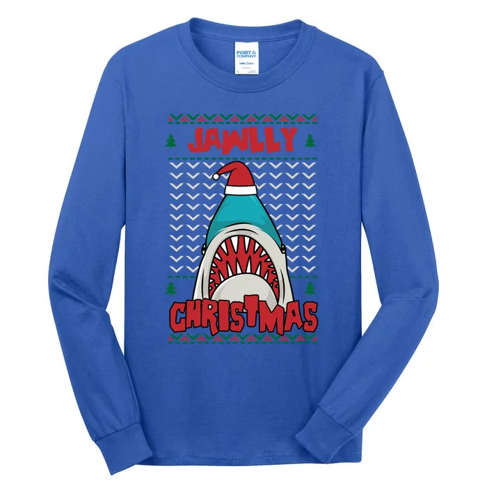 Jawlly Xmas Funny Shark Jaw Santa Ugly Christmas Jolly Pun Gift Tall Long Sleeve T-Shirt