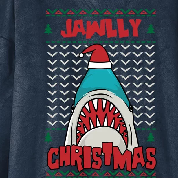 Jawlly Xmas Funny Shark Jaw Santa Ugly Christmas Jolly Pun Gift Hooded Wearable Blanket