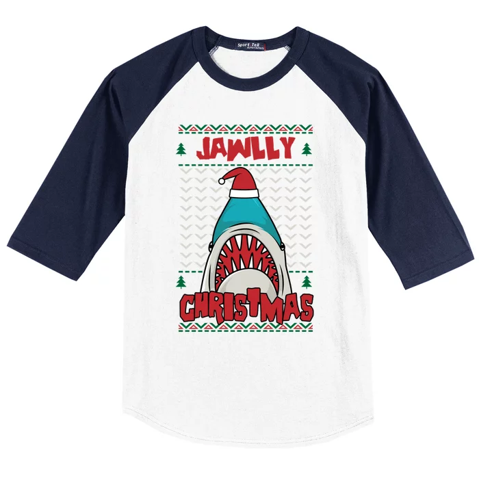 Jawlly Xmas Funny Shark Jaw Santa Ugly Christmas Jolly Pun Gift Baseball Sleeve Shirt