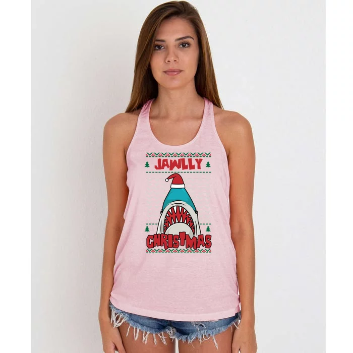 Jawlly Xmas Funny Shark Jaw Santa Ugly Christmas Jolly Pun Gift Women's Knotted Racerback Tank