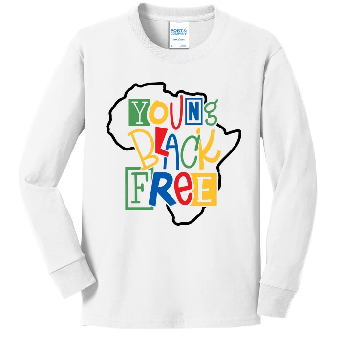 Juneteenth Young Black Free Black History Black Woman Afro Girl Kids Long Sleeve Shirt