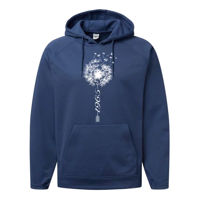 Just Year Birthday 1965 Gift Cute Dandelion Flower Breathe Gift Performance Fleece Hoodie