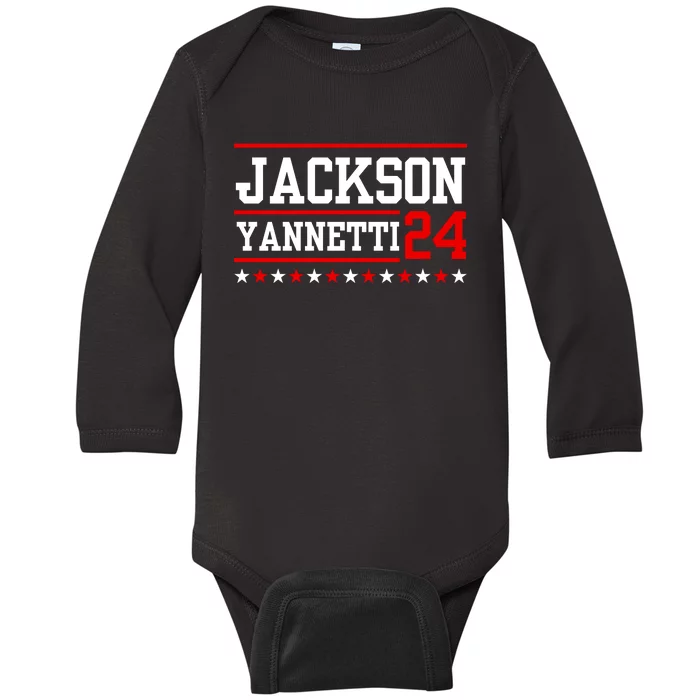 Jackson Yannetti President For 2024 Sarcastic Saying Baby Long Sleeve Bodysuit