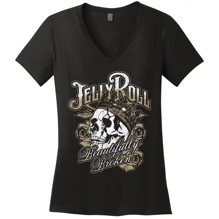 Jell Y R.O.L.L Beautifully Broken Women's V-Neck T-Shirt