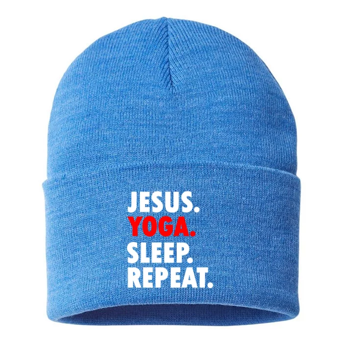 Jesus Yoga Sleep Repeat Christian Hobby Cool Gift Sustainable Knit Beanie