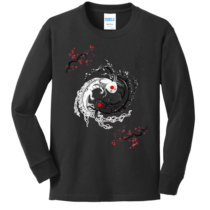 Japanese Yin Yang Axolotls Art Graphic Anime Axolotl Lover Kids Long Sleeve Shirt