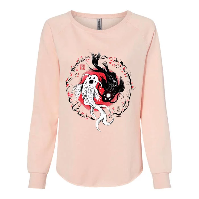 Japanese Yin Yang Koi Fish Art Womens California Wash Sweatshirt