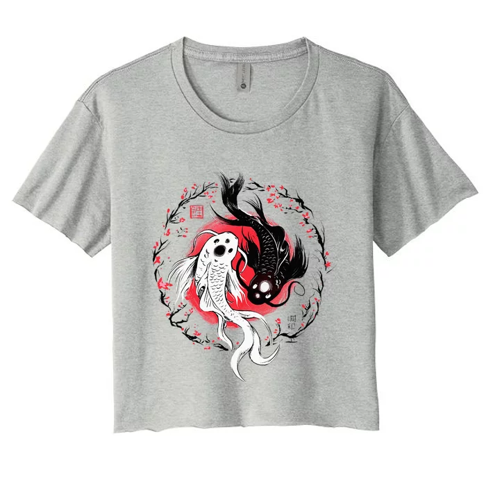 Japanese Yin Yang Koi Fish Art Women's Crop Top Tee