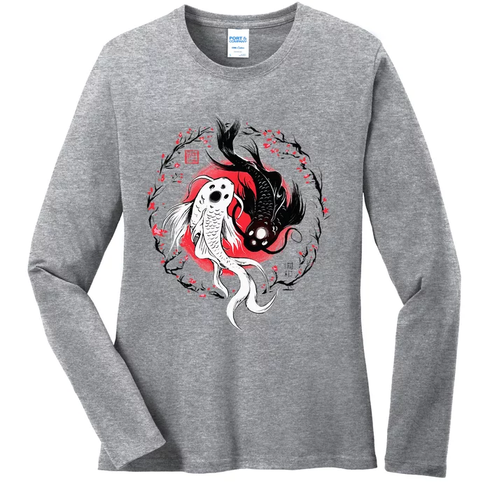 Japanese Yin Yang Koi Fish Art Ladies Long Sleeve Shirt