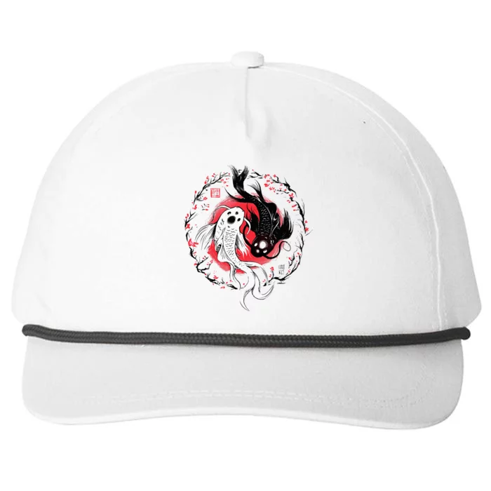 Japanese Yin Yang Koi Fish Art Snapback Five-Panel Rope Hat