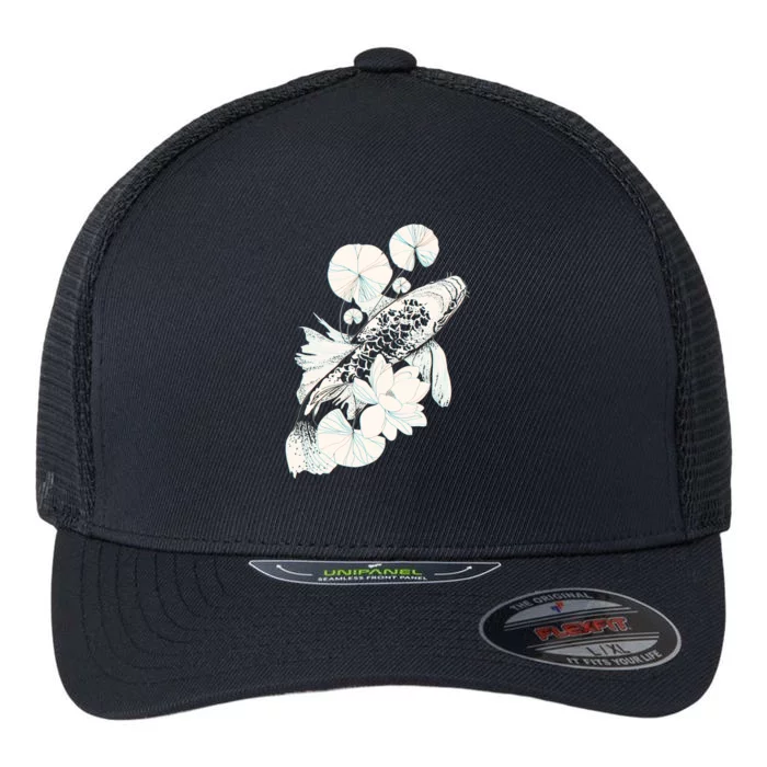 Japanese Zen Koi Fish Pond Flexfit Unipanel Trucker Cap