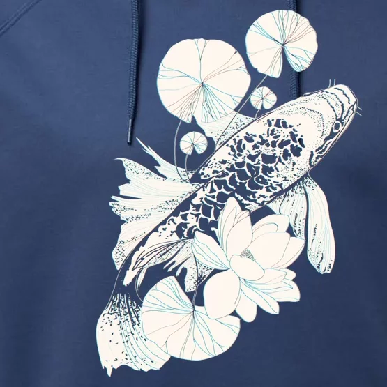 Japanese Zen Koi Fish Pond Performance Fleece Hoodie