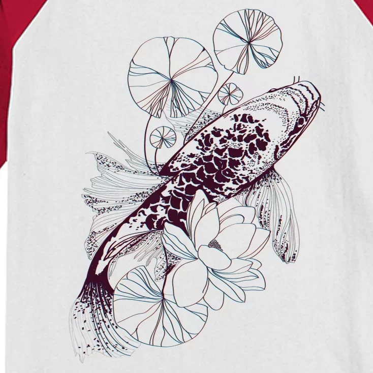 Japanese Zen Koi Fish Pond Kids Colorblock Raglan Jersey