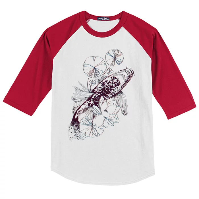 Japanese Zen Koi Fish Pond Kids Colorblock Raglan Jersey