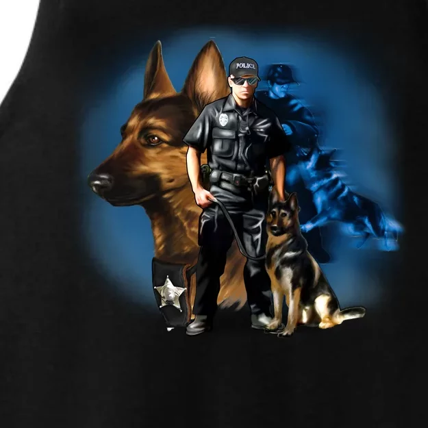 K-9 With Police Officer Silhouette Ladies Tri-Blend Wicking Tank