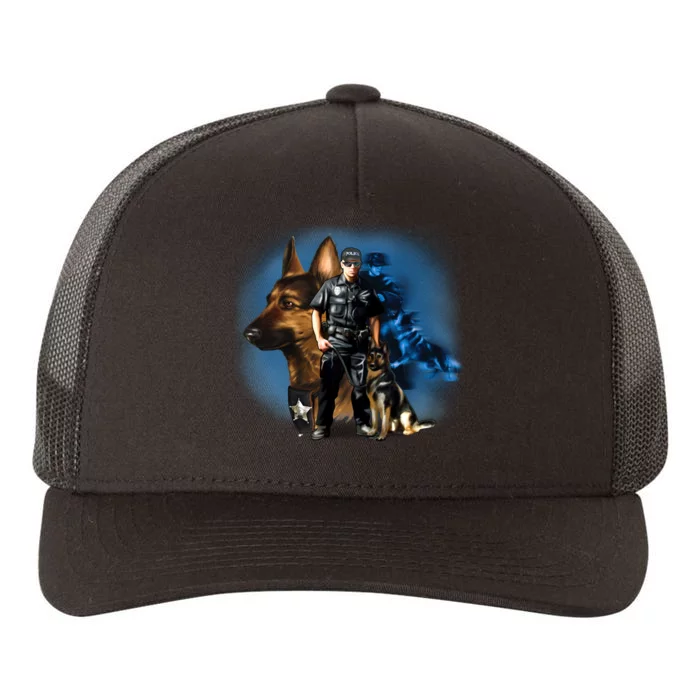 K-9 With Police Officer Silhouette Yupoong Adult 5-Panel Trucker Hat