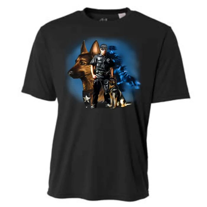 K-9 With Police Officer Silhouette Cooling Performance Crew T-Shirt