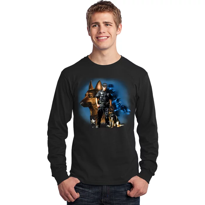 K-9 With Police Officer Silhouette Long Sleeve Shirt