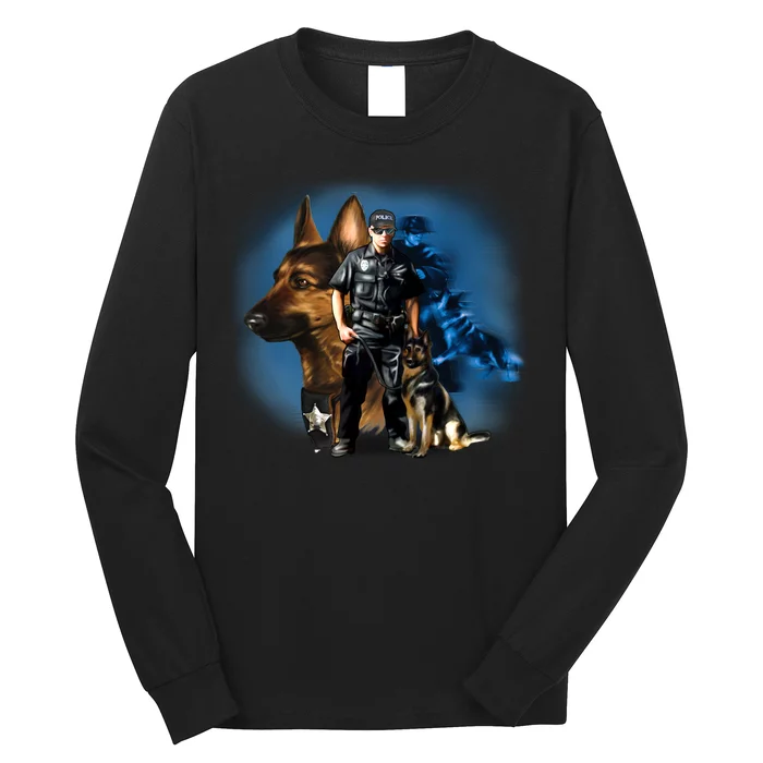 K-9 With Police Officer Silhouette Long Sleeve Shirt