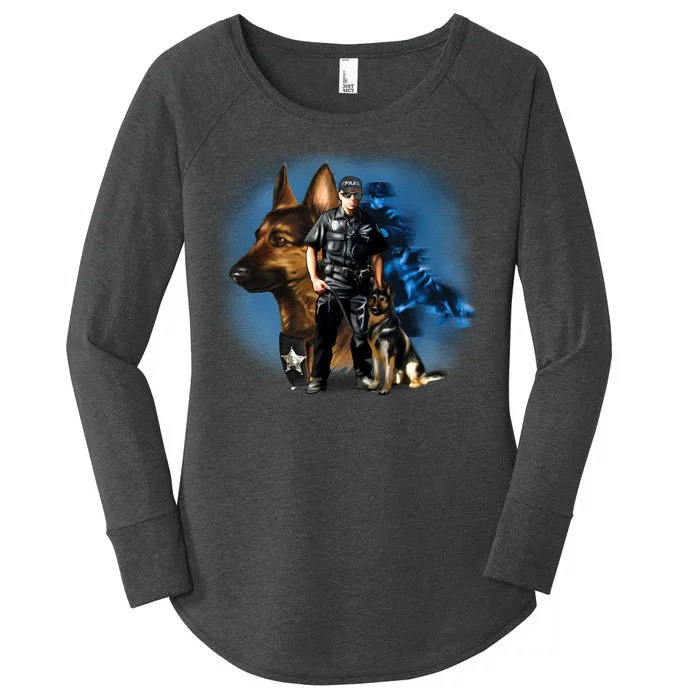 K-9 With Police Officer Silhouette Women's Perfect Tri Tunic Long Sleeve Shirt