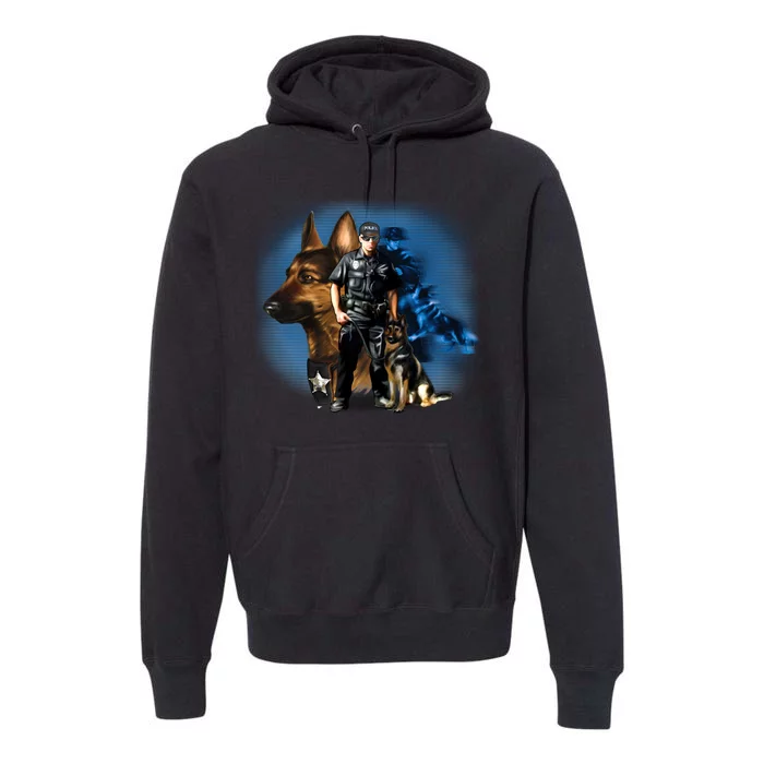 K-9 With Police Officer Silhouette Premium Hoodie