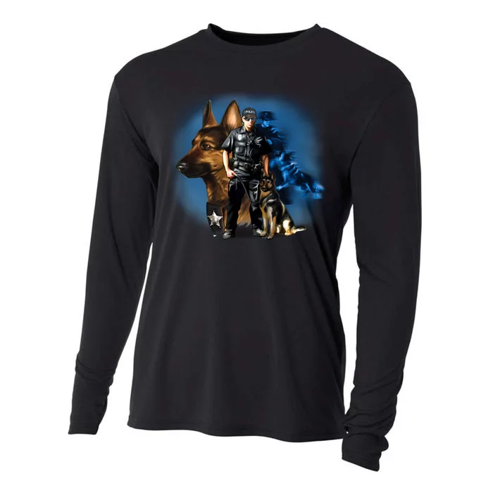 K-9 With Police Officer Silhouette Cooling Performance Long Sleeve Crew