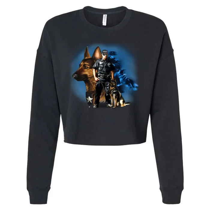 K-9 With Police Officer Silhouette Cropped Pullover Crew