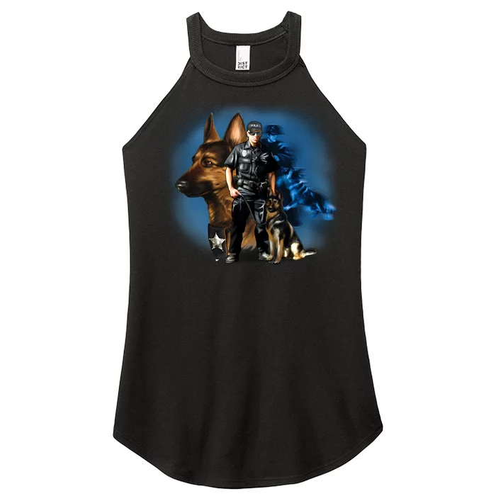 K-9 With Police Officer Silhouette Women’s Perfect Tri Rocker Tank