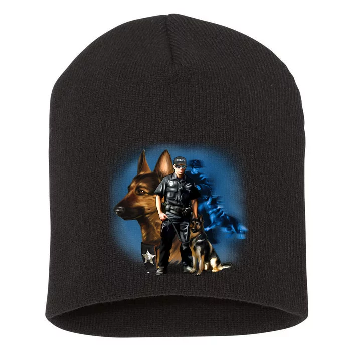 K-9 With Police Officer Silhouette Short Acrylic Beanie