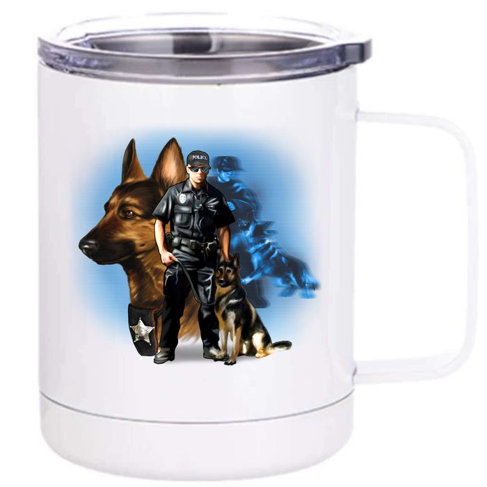 K-9 With Police Officer Silhouette Front & Back 12oz Stainless Steel Tumbler Cup