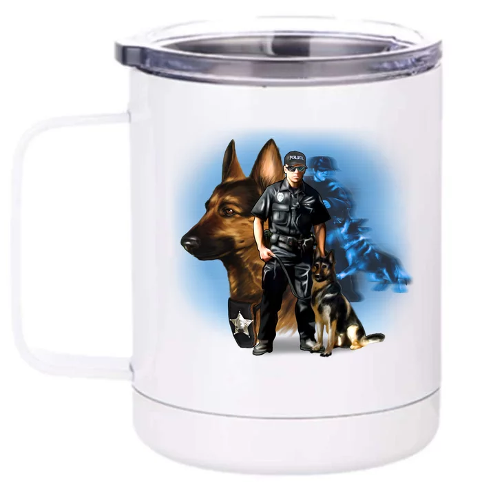 K-9 With Police Officer Silhouette Front & Back 12oz Stainless Steel Tumbler Cup