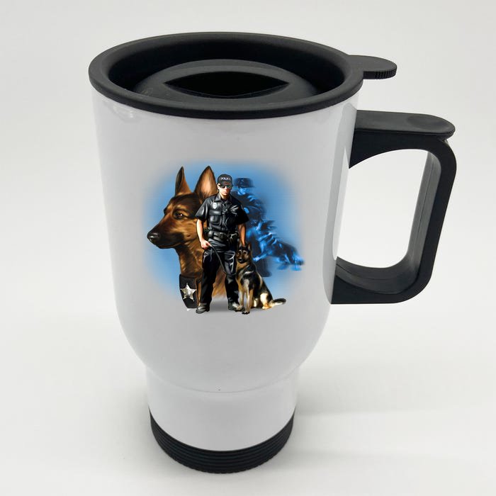 K-9 With Police Officer Silhouette Front & Back Stainless Steel Travel Mug