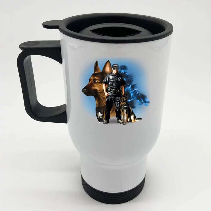 K-9 With Police Officer Silhouette Front & Back Stainless Steel Travel Mug