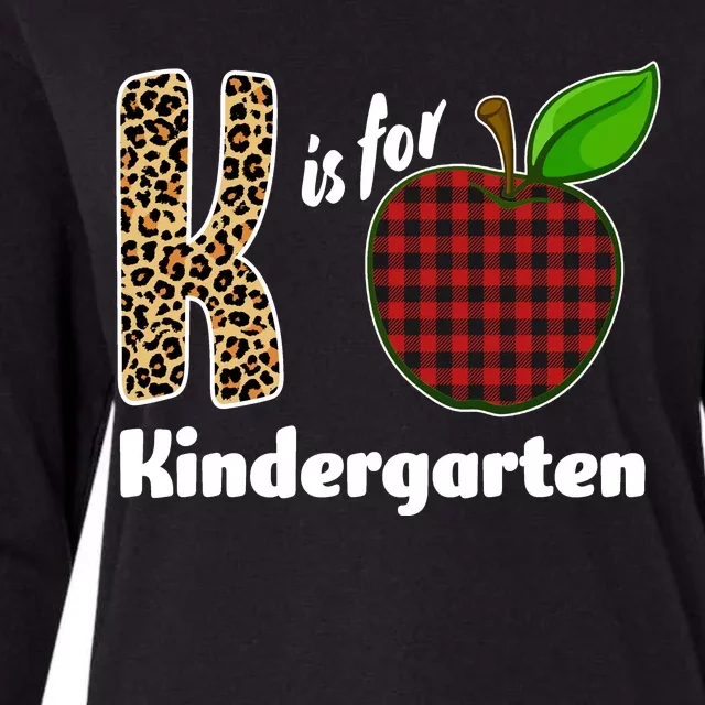 K Is For Kindergarten Teacher Leopard Buffalo Plaid Womens Cotton Relaxed Long Sleeve T-Shirt