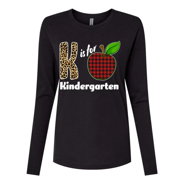 K Is For Kindergarten Teacher Leopard Buffalo Plaid Womens Cotton Relaxed Long Sleeve T-Shirt