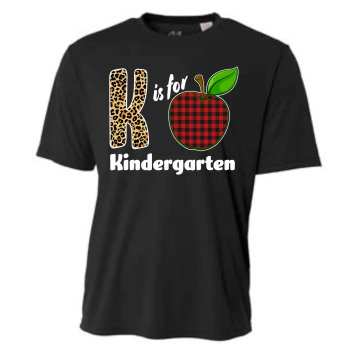 K Is For Kindergarten Teacher Leopard Buffalo Plaid Cooling Performance Crew T-Shirt