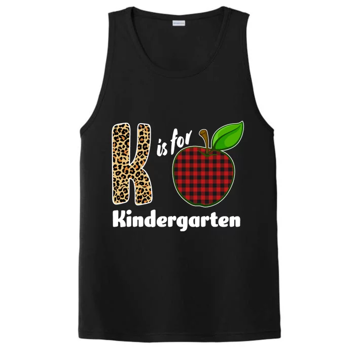 K Is For Kindergarten Teacher Leopard Buffalo Plaid Performance Tank