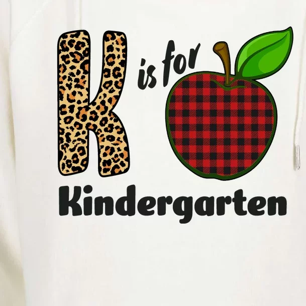 K Is For Kindergarten Teacher Leopard Buffalo Plaid Womens Funnel Neck Pullover Hood