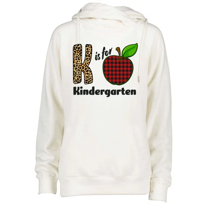 K Is For Kindergarten Teacher Leopard Buffalo Plaid Womens Funnel Neck Pullover Hood