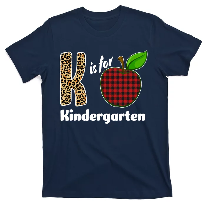 K Is For Kindergarten Teacher Leopard Buffalo Plaid T-Shirt