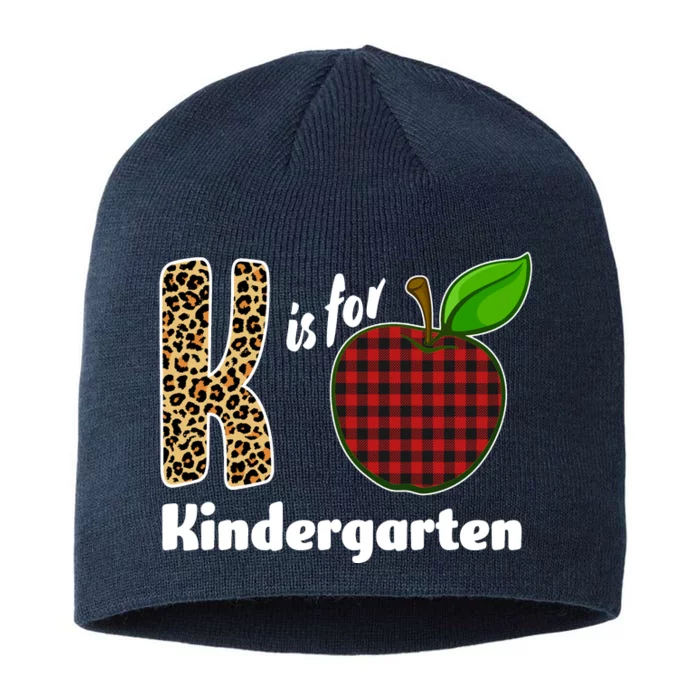 K Is For Kindergarten Teacher Leopard Buffalo Plaid 8 1/2in Sustainable Knit Beanie